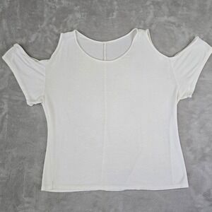 Boho Off-White Cold Shoulder Short Sleeve Scoop Neck Top Large